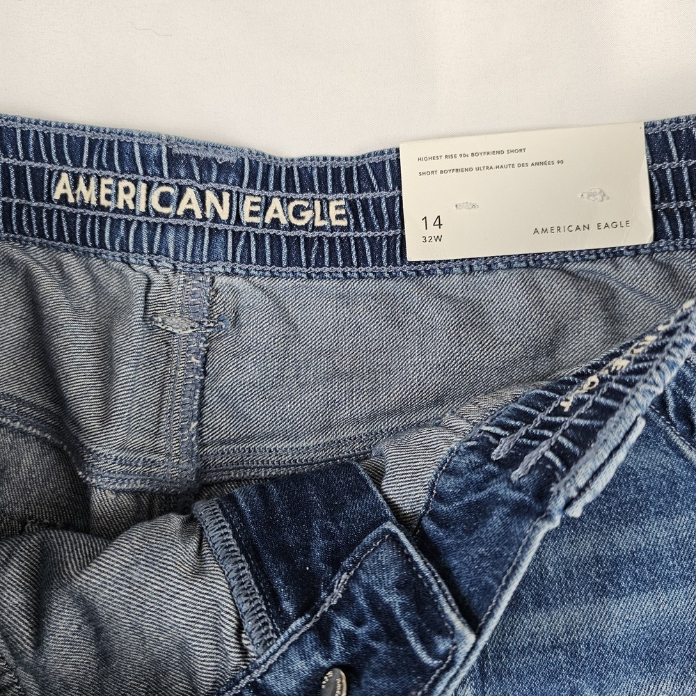 American Eagle Jean Cargo Shorts Highest Rise 90s Boyfriend Blue Denim  Sz 14 - Picture 3 of 5